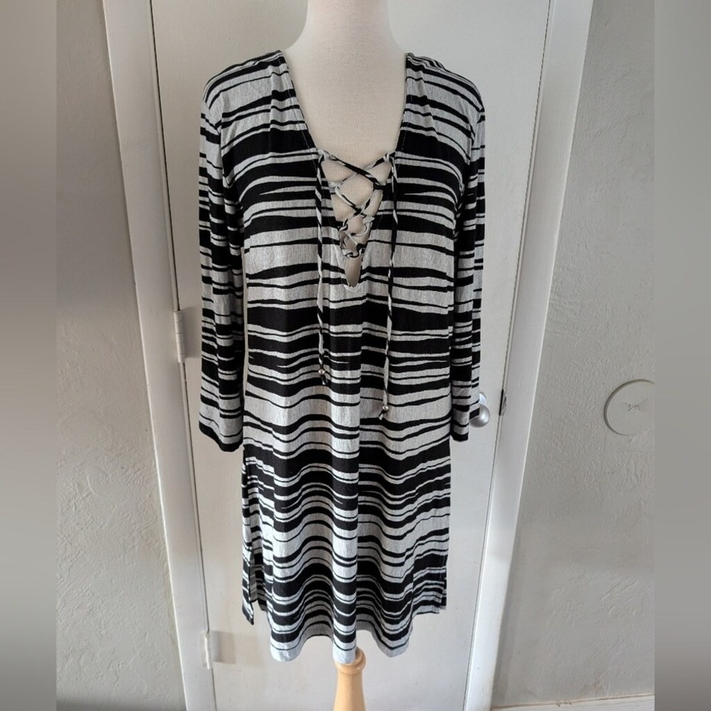 Black and Grey long sleeve striped dress womens sz XL‎ NWT